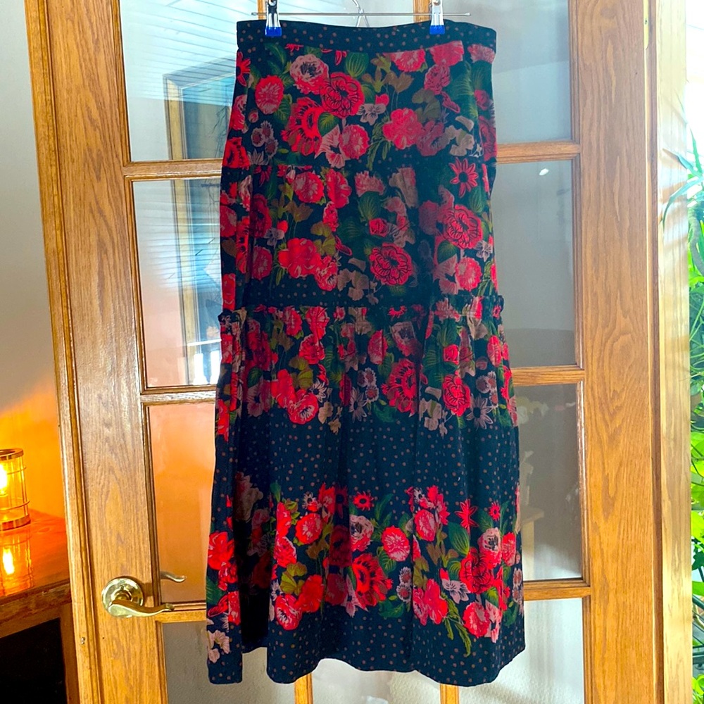 Anthropologie Eva Franco floral corduroy maxi skirt